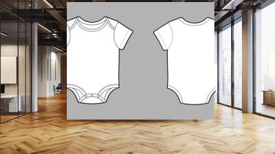 Short sleeve kids bodysuit, CAD, fashion flat template. Fashion technical illustration for garment production unit. Wall mural