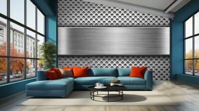 Brushed Metal Plate Over Circular Perforated Sheet Wall mural