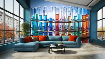 Circular rack holding various analysis test tubes, laboratory, research, science, chemistry, experiment, equipment Wall mural