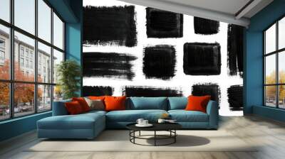 Collection of hand-drawn black paint strokes with square and rectangular shapes for text space Wall mural