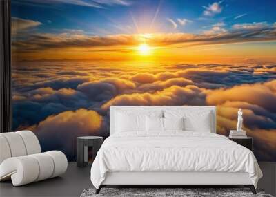 Epic sunset aerial view above clouds illuminated by evening sun , sunset, sky, clouds, aerial, view, above, illuminated, evening Wall mural