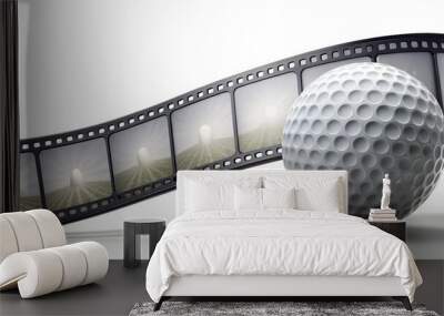 Golf ball rolling down a film strip, concept for sports entertainment Wall mural