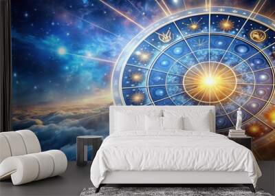 Horoscope wheel with zodiac signs on a celestial background, astrology, fortune telling, horoscope Wall mural