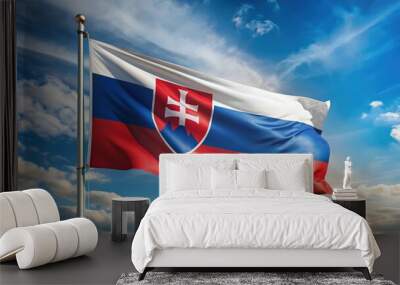 Slovakia flag waving in the wind, Slovakia, flag, Slovak, national, symbol, Europe, tricolour, red, white, blue Wall mural