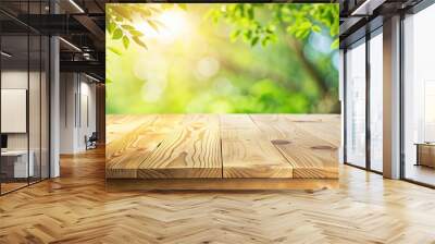 Top view of light wooden table with nature pattern on abstract background Wall mural