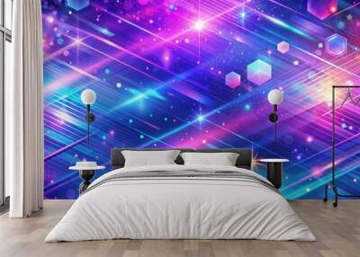 Vibrant holographic background with shades of purple, neon glitter, and pop futuristic , Holographic, Fantasy, Light, Shiny Wall mural