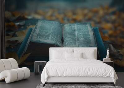 A book is open to a page with a lot of leaves on it Wall mural