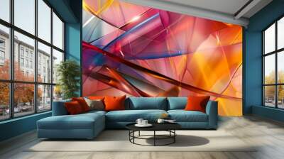 A colorful abstract painting with a lot of different colors and shapes. The painting is very vibrant and lively, with a sense of movement and energy. The colors seem to be swirling Wall mural