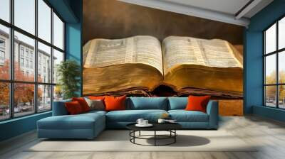 Ancient old book on table Wall mural