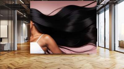 Beautiful black woman with a long shiny hair, generative ai Wall mural