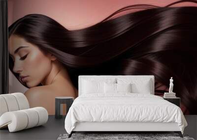 Beautiful brunette woman with long hair, generative ai image, beauty, fashion Wall mural