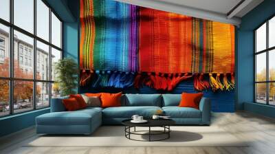 Mexican blanket pattern, traditional colorful Mexican fabric texture. Wall mural