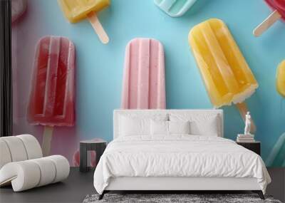 Popsicles on table, colorful natural summer ice cream Wall mural