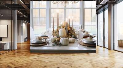 Thanksgiving elegant table setting with pumpkins, generative ai Wall mural