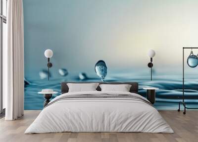 Water drop splash, blue clean water background. Wall mural