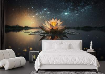 Zen lotus flower on water, meditation and spirituality concept, illustration generative ai Wall mural