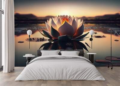 Zen lotus flower on water, meditation and spirituality concept, illustration generative ai Wall mural