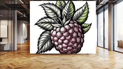 A drawing of a raspberry with a leaf on top Wall mural