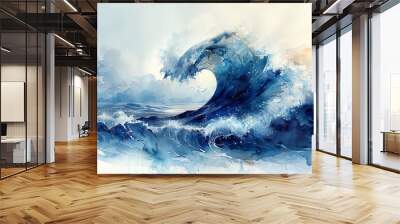 Dynamic Watercolor Wave Painting Abstract Ocean Art in Motion Wall mural