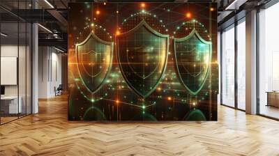 Futuristic Digital Shields in Cyberspace Representing Advanced Network Security Wall mural