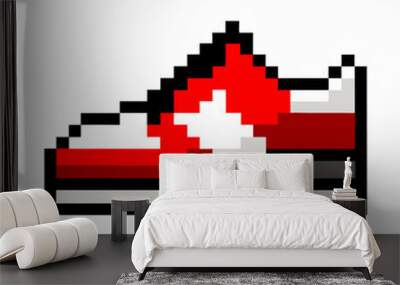 Pixel Art Red and White Sneaker Illustration   Retro Gaming Shoe Icon Wall mural