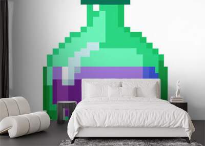 Pixelated Green Potion Bottle with Purple Liquid   Vintage Video Game Style Art Wall mural