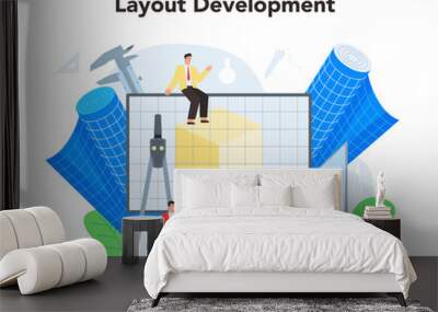 3D modeling concept. Digital drawing with electronic tools and equipment Wall mural