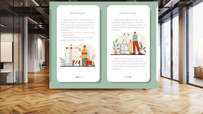 Architect mobile application banner set. Idea of architectural project Wall mural