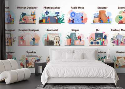 Artistic occupation set. Designer, dancer, artist, musician, florist Wall mural