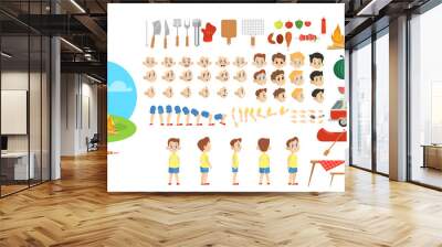 Boy character on barbeque set for animation Wall mural