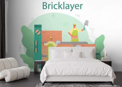 Bricklayer concept. Professional builder constructing a brick wall Wall mural