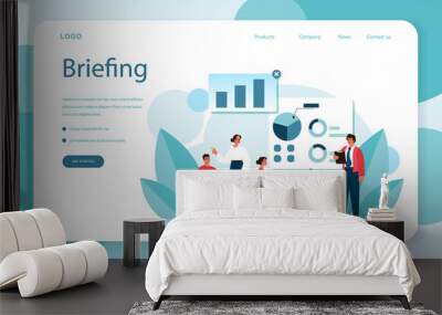 Briefing web banner or landing page. Business people in front of co-workers Wall mural