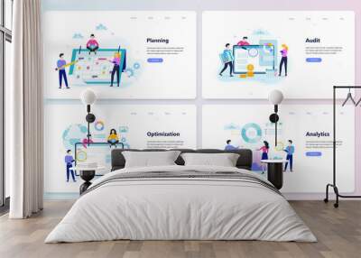 Business web banner set. Planning, optimization, analytics Wall mural