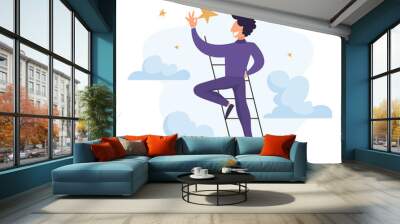 Businessman on the ladder grab the golden star Wall mural