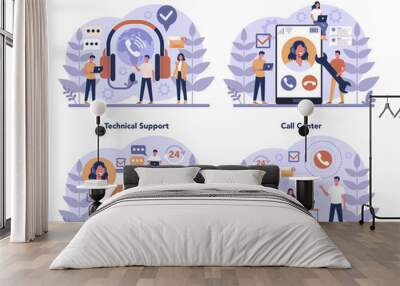 Call center or technical support concept set. Idea of customer service. Wall mural