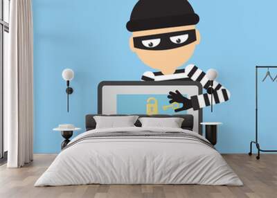 Concept of hacking. Thief trying to hack personal information and download data. Wall mural