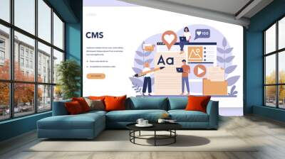 Content management web banner or landing page . Idea of digital Wall mural