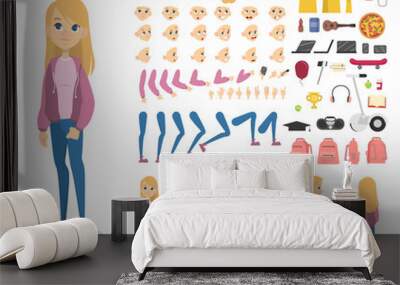 Cute teen girl character set for animation Wall mural