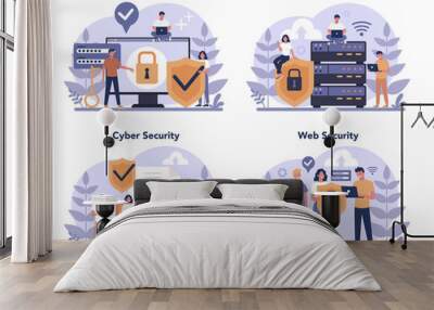 Cyber or web security concept set. Idea of digital data protection Wall mural