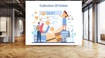 Debt collector concept set. Pursuing payment of debt owed Wall mural