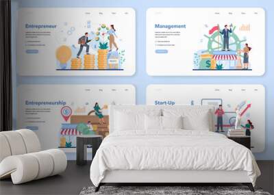 Enterpreneur web banner or landing page set. Idea of business Wall mural