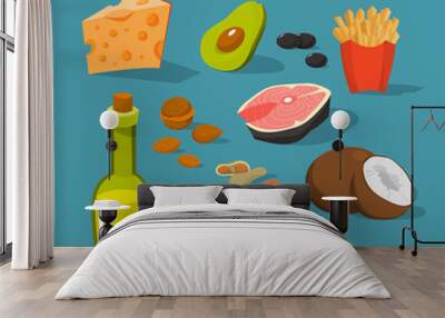 Fat food. Cheese and junk food, avocado Wall mural