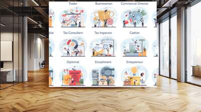 Financial or business profession set. Business character making financial Wall mural