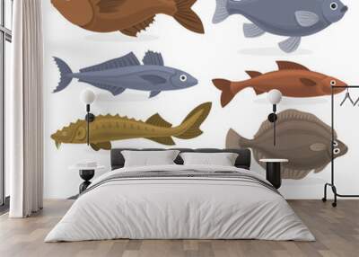 Fish set. Collection of the aquatic fauna Wall mural