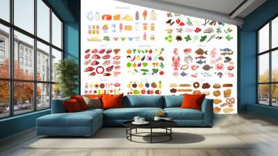 Food set. Collection of various meal, fish and meat Wall mural