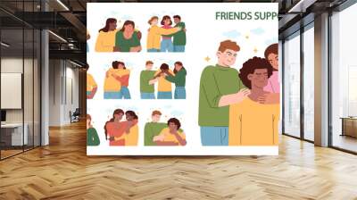 Friends support set. Mental support and comfort for stressed or upset Wall mural