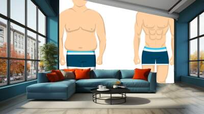 From fat to slim and healthy body. Before and after concept. Changing lifestyle and body shape. Wall mural