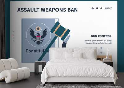 Gun control web or landing set. Second amendment ban. Weapon regulations law movement. Firearm violence. Mass shooting in public places and school. Flat vector illustration Wall mural