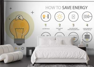 How to save energy instruction, ecology infographics. Idea of reducing energy Wall mural