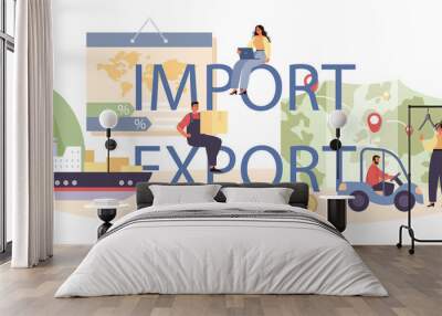 Import and export typographic header. Freight forwarder in uniform Wall mural